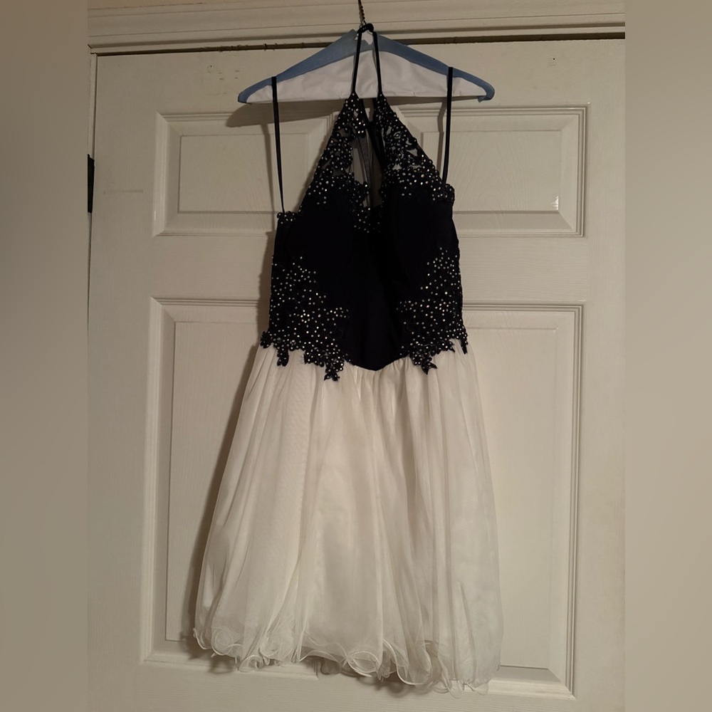 Elegant Navy and White Halter Dress